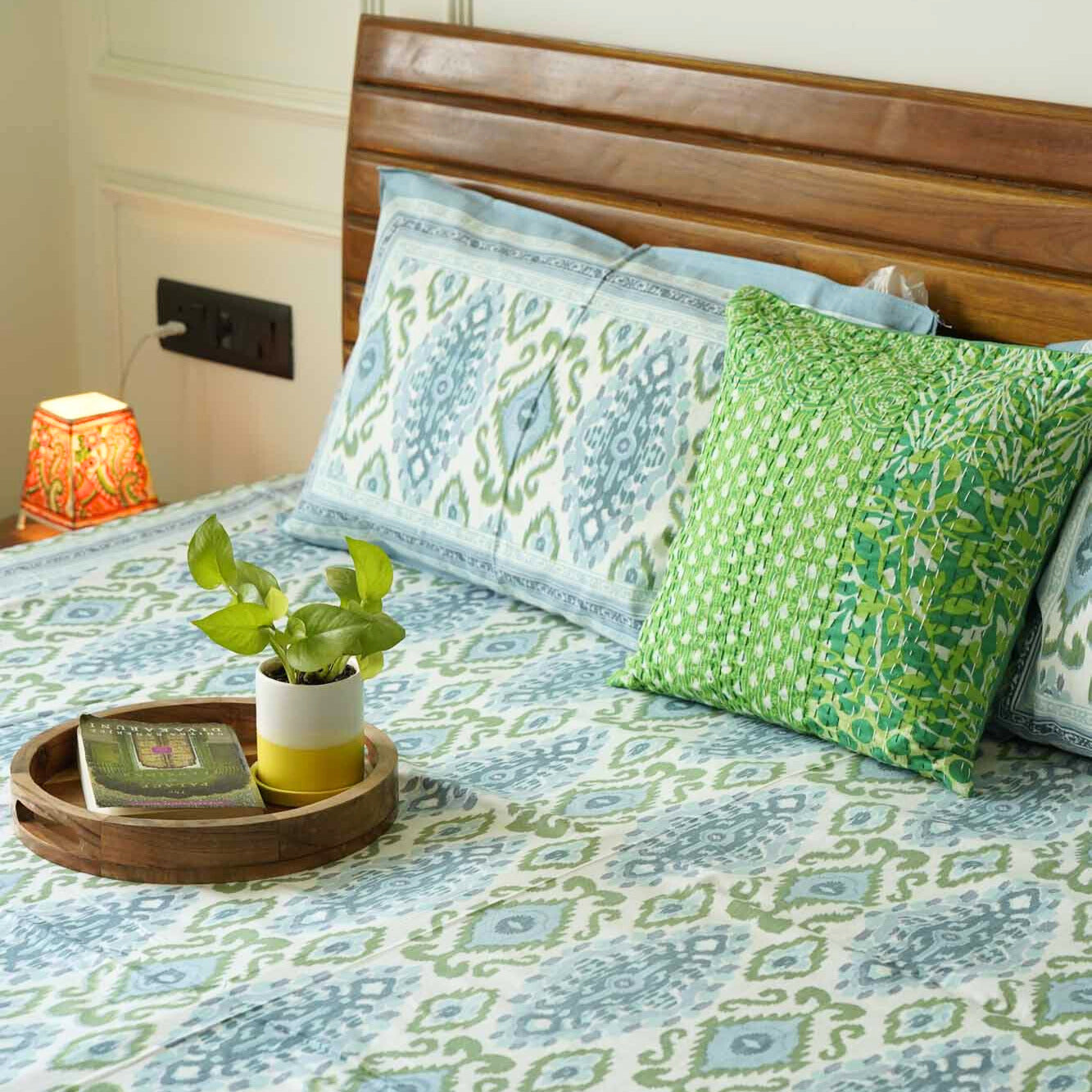 Ikkat - Blue - Flat/Fitted Bedsheet (90x108 Inches)
