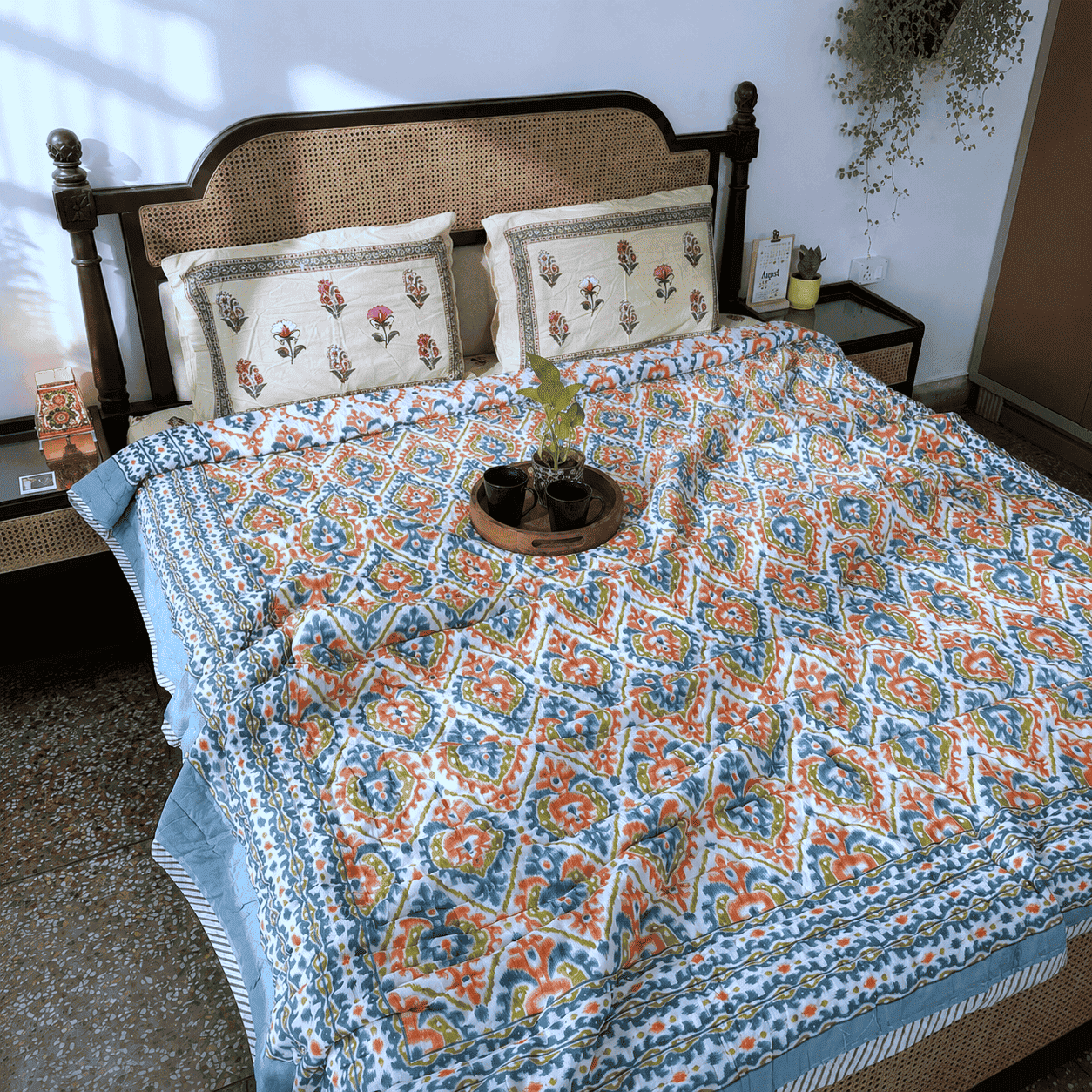 Ikkat Orange - Double Bed Razai/ Comforter