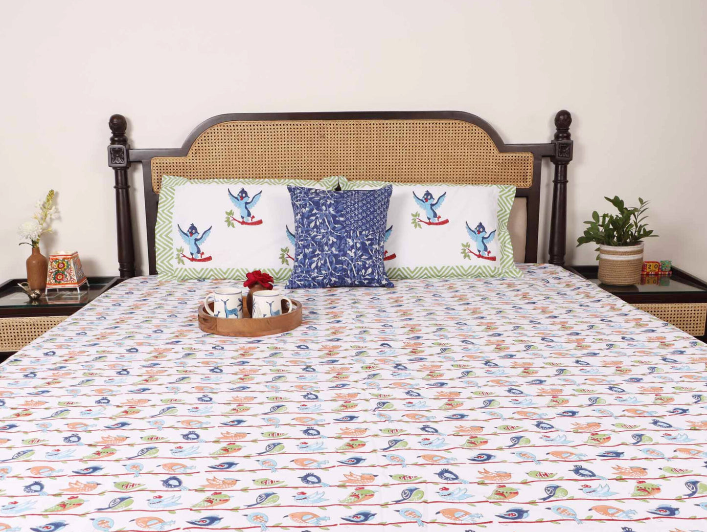 Chidiya Ghar - Hand block Bedsheet (108x108 Inches)
