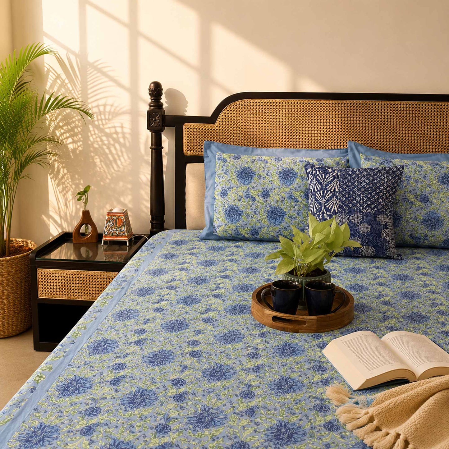 Marigold Blue- Flat I Fitted Bedsheet (100x108 Inches)