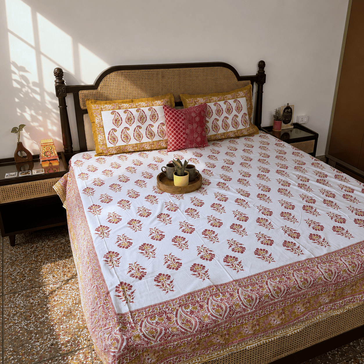 Sapphire Orange - Flat I Fitted Bedsheet (108x108 Inches)