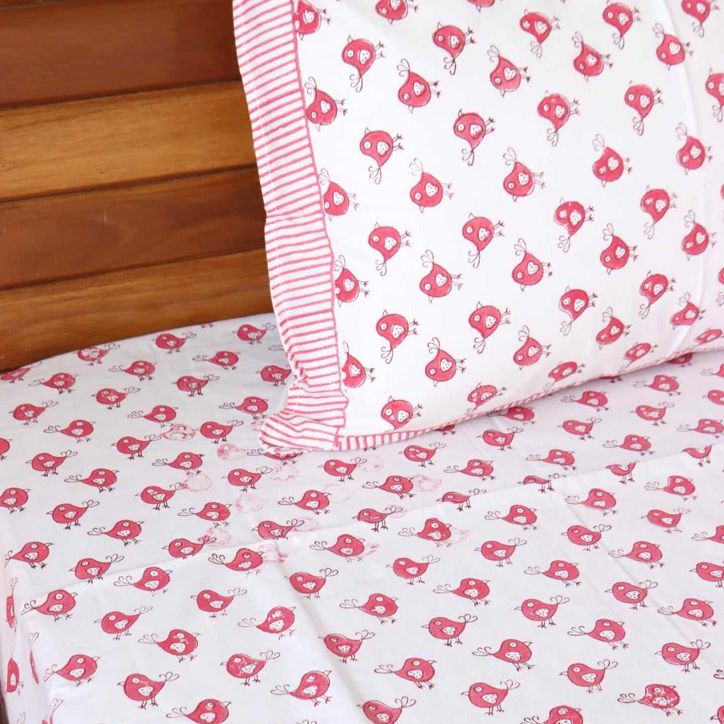 Pink Bird - Handblock Bedsheet (108x108 inches)
