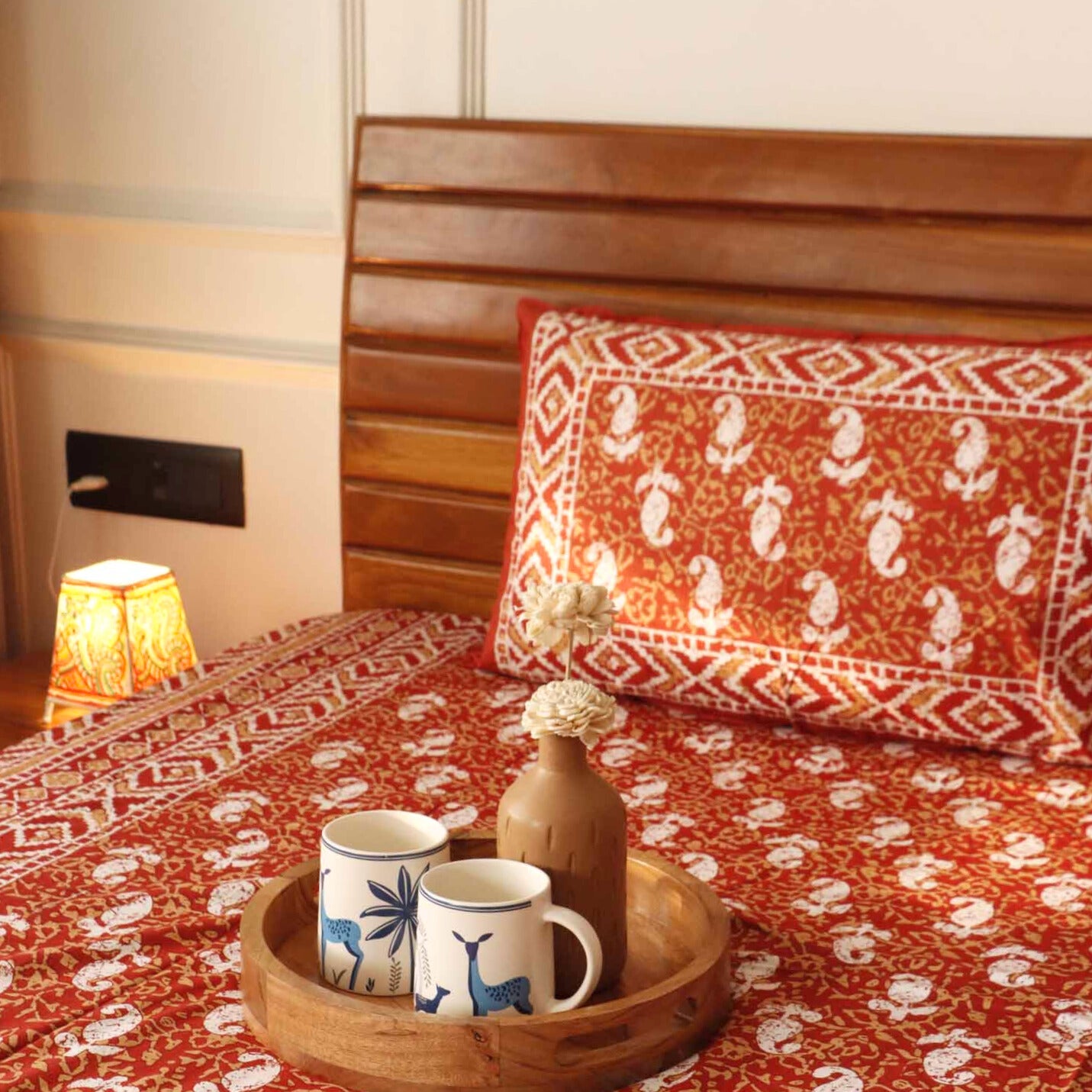 Dabu Orange – Flat I Fitted Bedsheet (90x108 Inches)