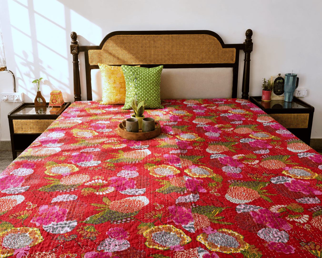 Surkh - Kantha Stitch Bedcover