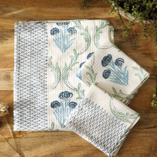 Handblock Printed Waffle Towel - Set of 3 - Jaal