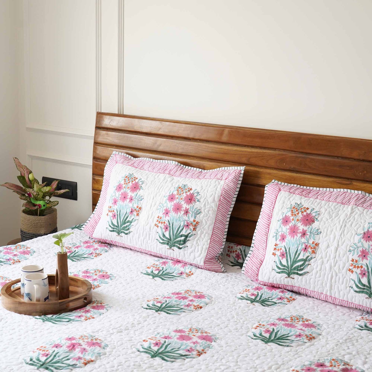 Chandramallika - Quilted and Reversible Handblock Bedcover I Comforter
