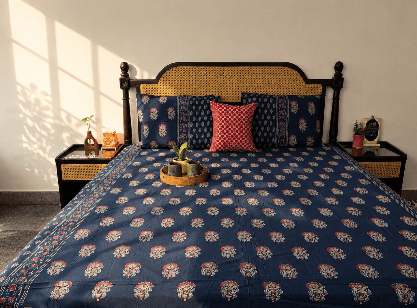 Meher Blue - Flat I Fitted Bedsheet (108x108 Inches)