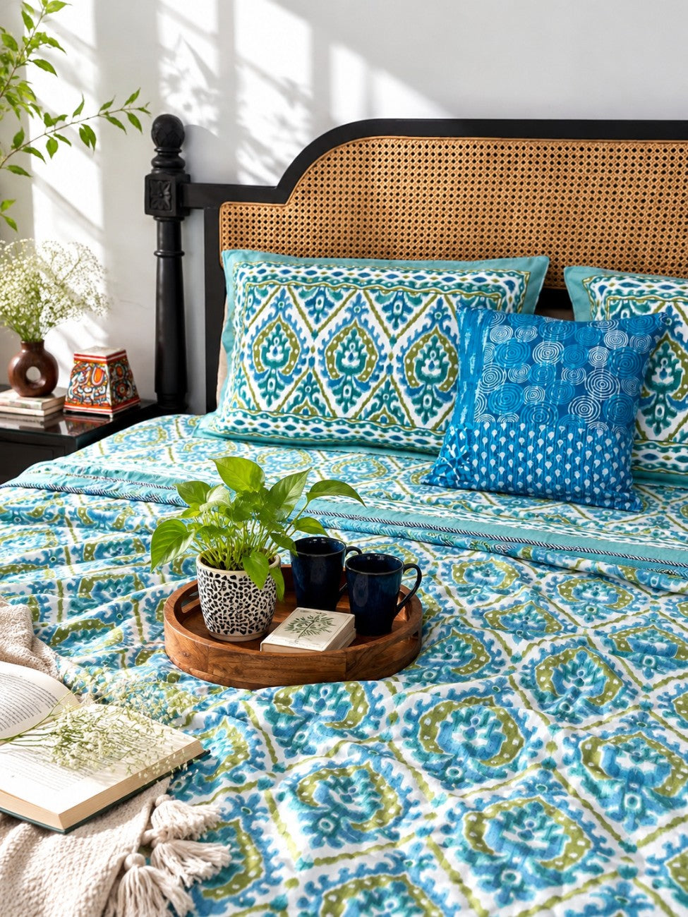 Dohar Bedding Set - Ikkat Blue