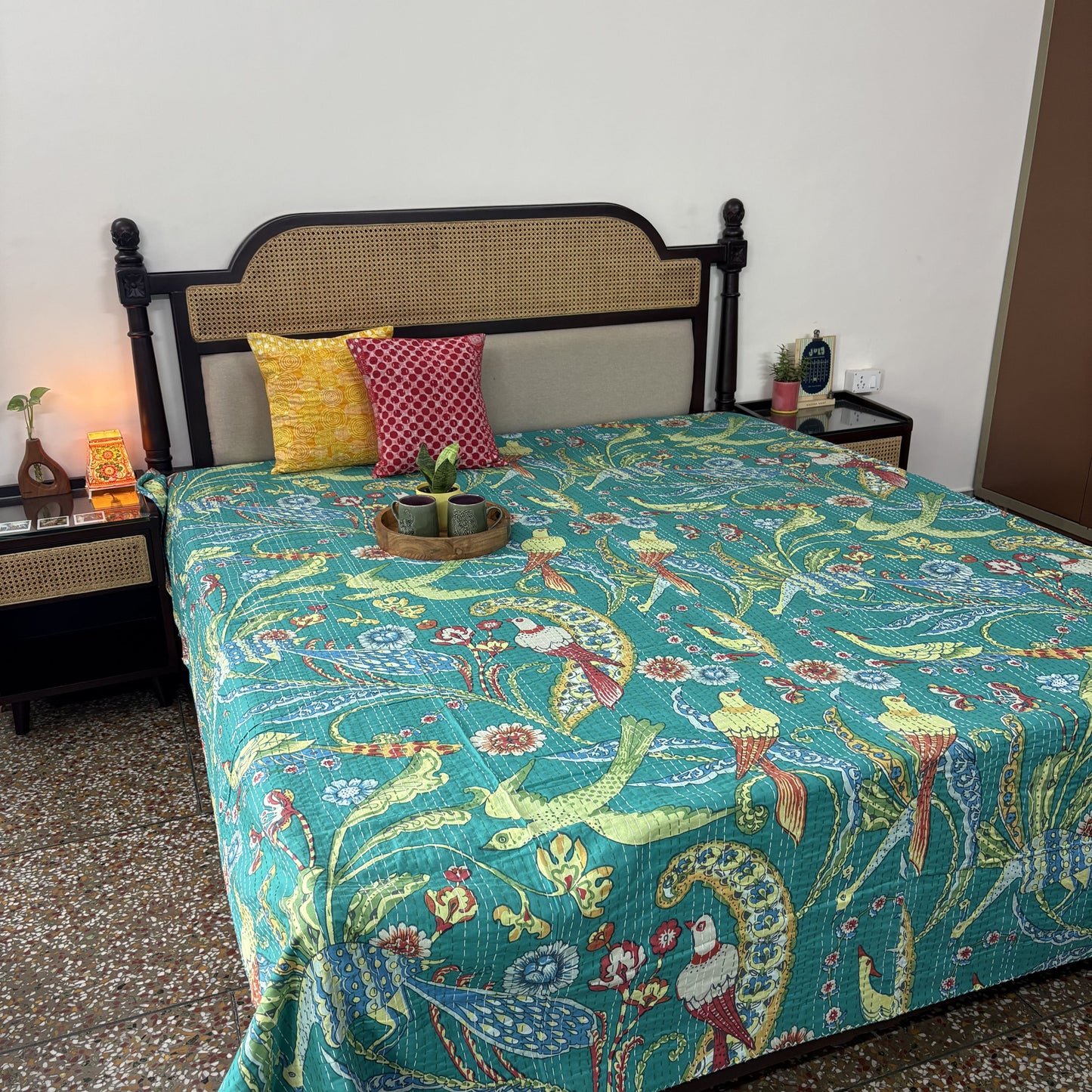 Tota - Kantha Stitch Bedcover