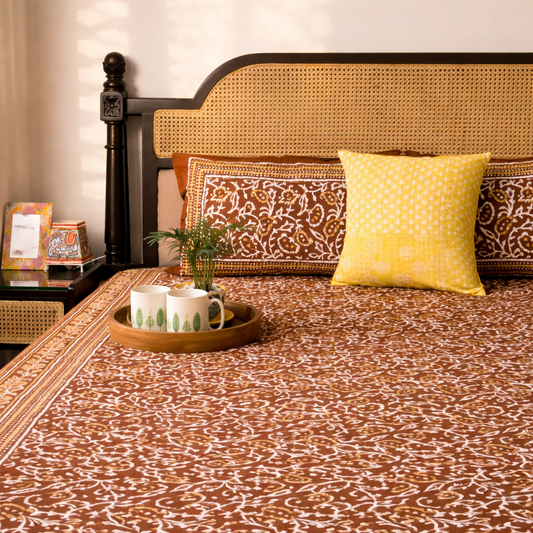 Dabu Brown – Flat I Fitted Bedsheet (90x108 Inches)
