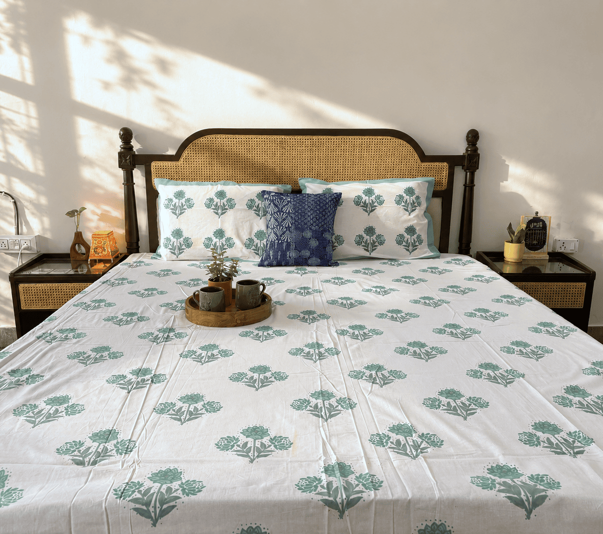 Gulistan Blue - Flat I Fitted Bedsheet (108x108 Inches)