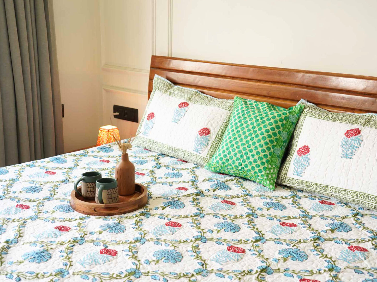 Noor - Quilted and Reversible Handblock Bedcover I Comforter