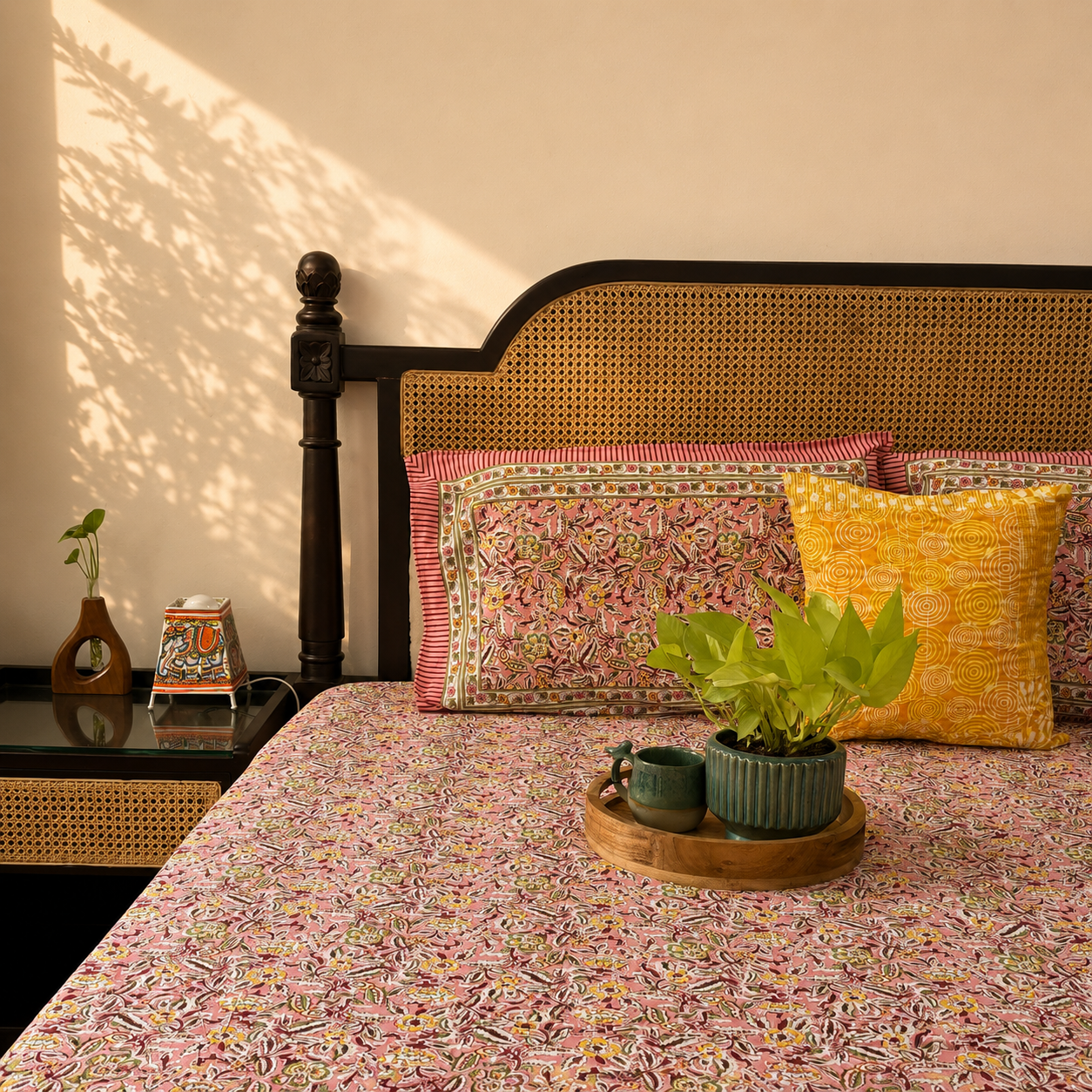Phulwari Pink - Flat I Fitted Bedsheet (90x108 Inches)