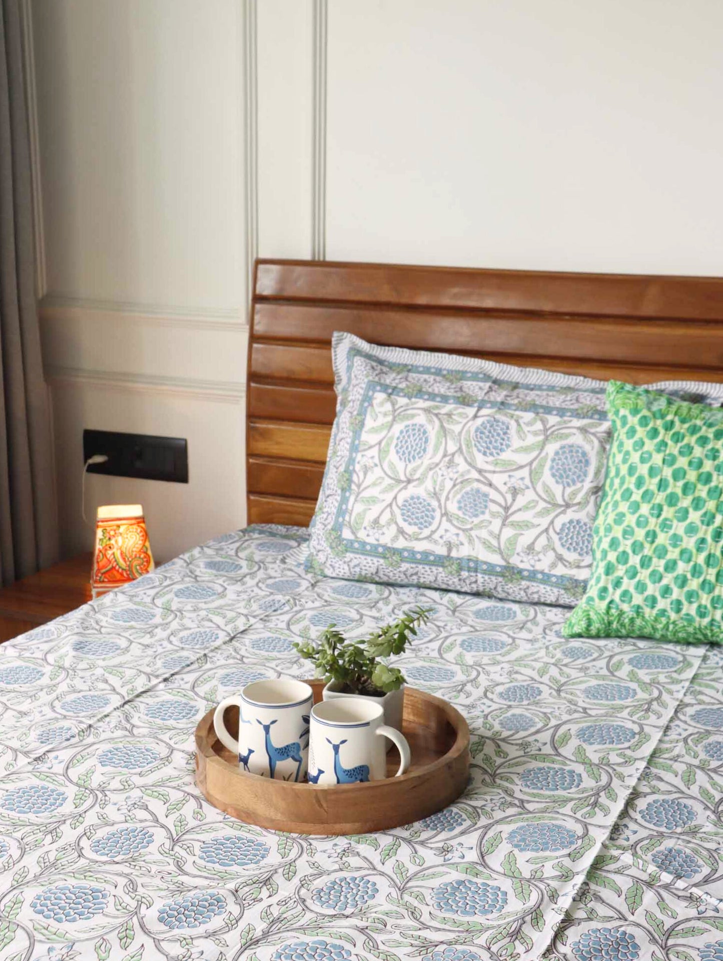 Anaar Blue - Flat I Fitted Bedsheet (108x108 Inches)