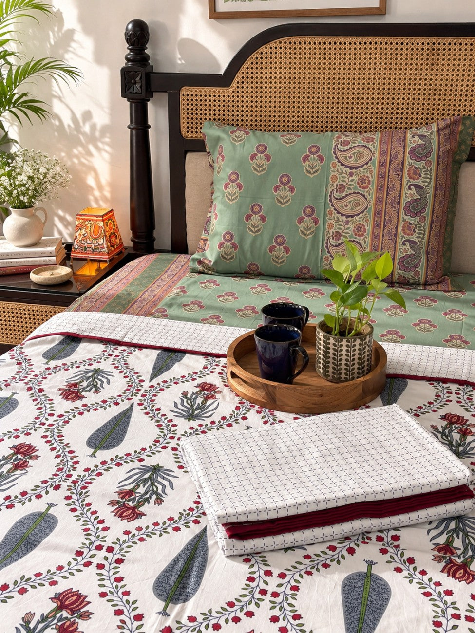 Pair Of Single Bed Reversible Mul Dohar – Khushamadeed Grey
