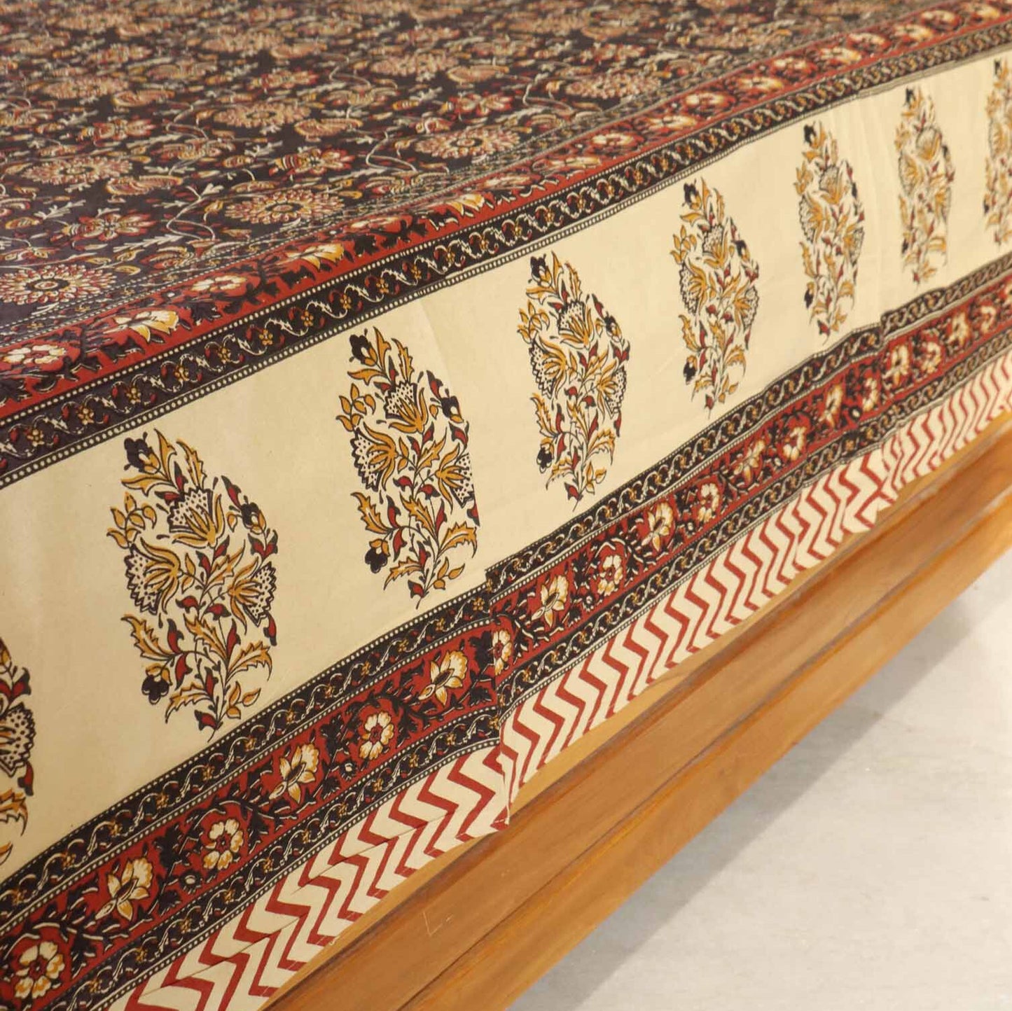 Kalamkari Black Big B - Flat I Fitted Bedsheet (108x108 Inches)