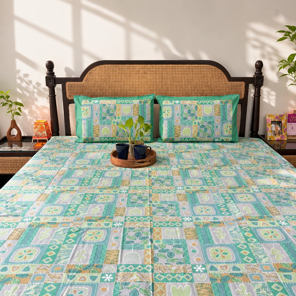 Abstract Green - Flat I Fitted Bedsheet (90x108 Inches)