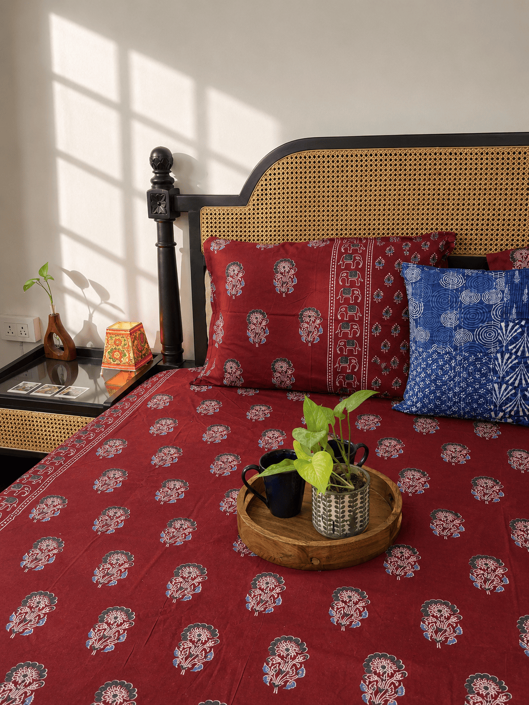 Meher Red - Flat I Fitted Bedsheet (108x108 Inches)