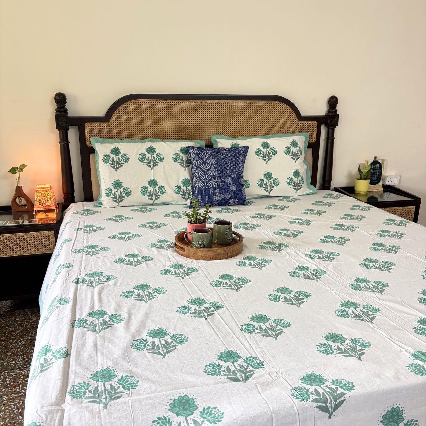 Gulistan Blue - Flat I Fitted Bedsheet (108x108 Inches)