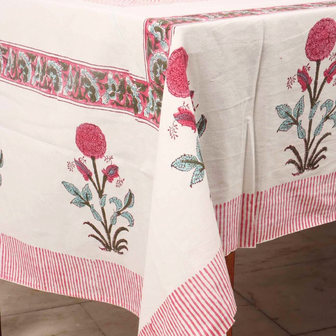 Padma Hand Block Six seater Dining Table Cover With Napkins