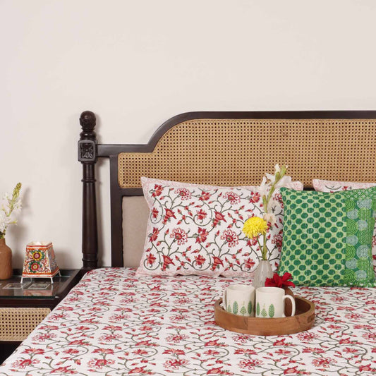 Laal Jaal - Handblock Bedsheet ( 90x108 Inches)