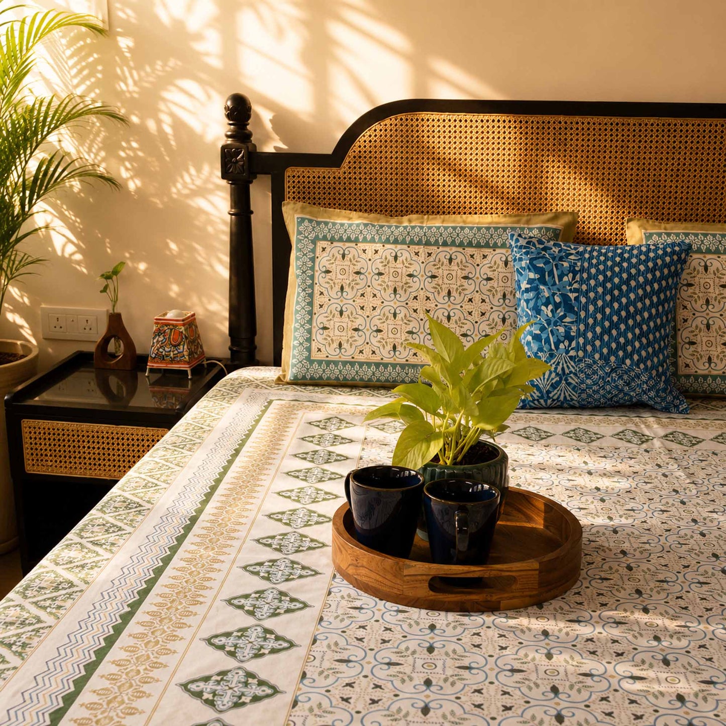 Meghal - Blue – Flat I Fitted Bedsheet (108x108 Inches)