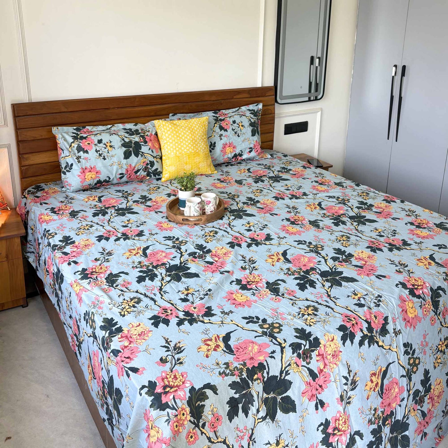 Anokhi Prints - Blue – Flat I Fitted Bedsheet (108x108 Inches)
