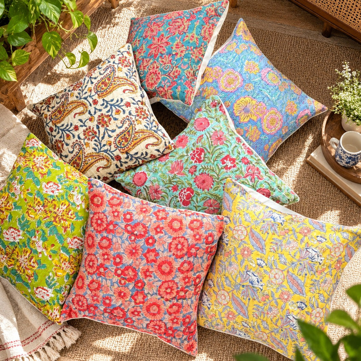 Shades of India - Kantha Stitched Cushion Covers - Set of 7