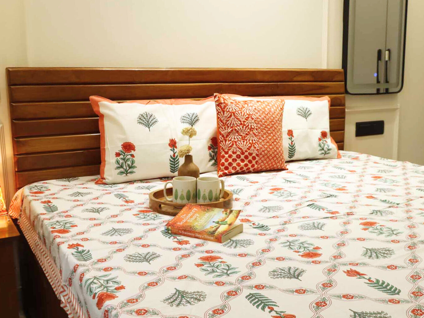 Krisha Red - Flat I Fitted Bedsheet (100x108 Inches)