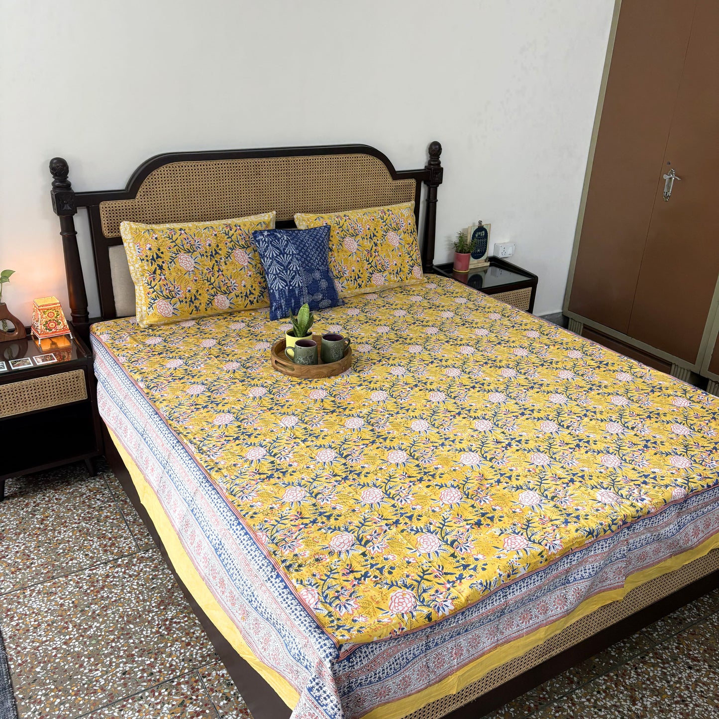 Peeli Bahar - Handblock Bedsheet (90 x 108 inches)