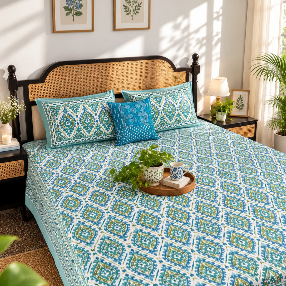 Dohar Bedding Set - Ikkat Blue