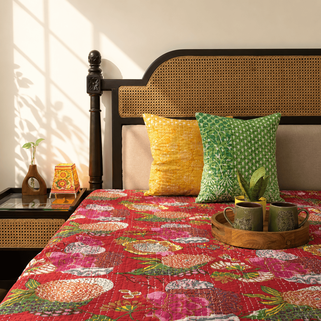 Surkh - Kantha Stitch Bedcover