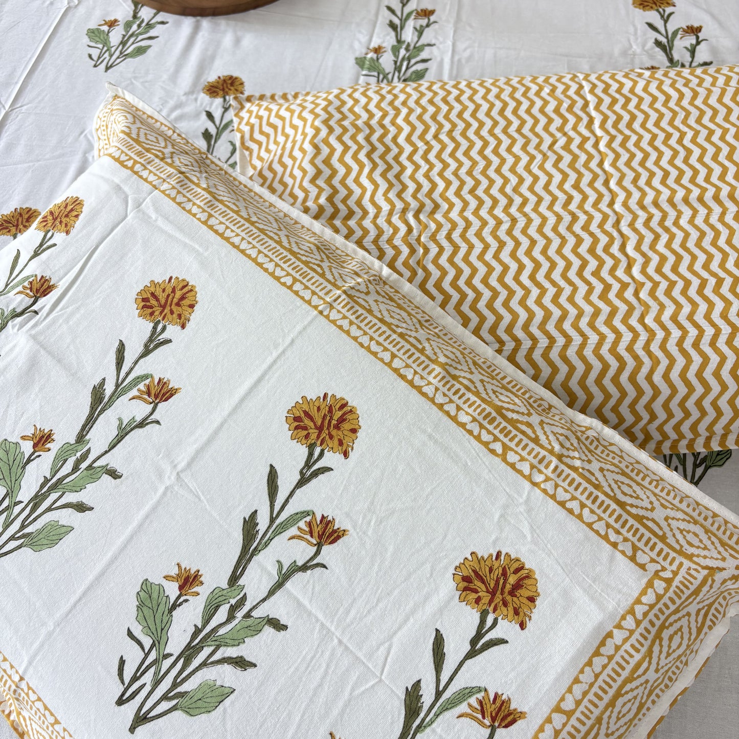Marigold - Hand block Bedsheet (108x108 Inches)