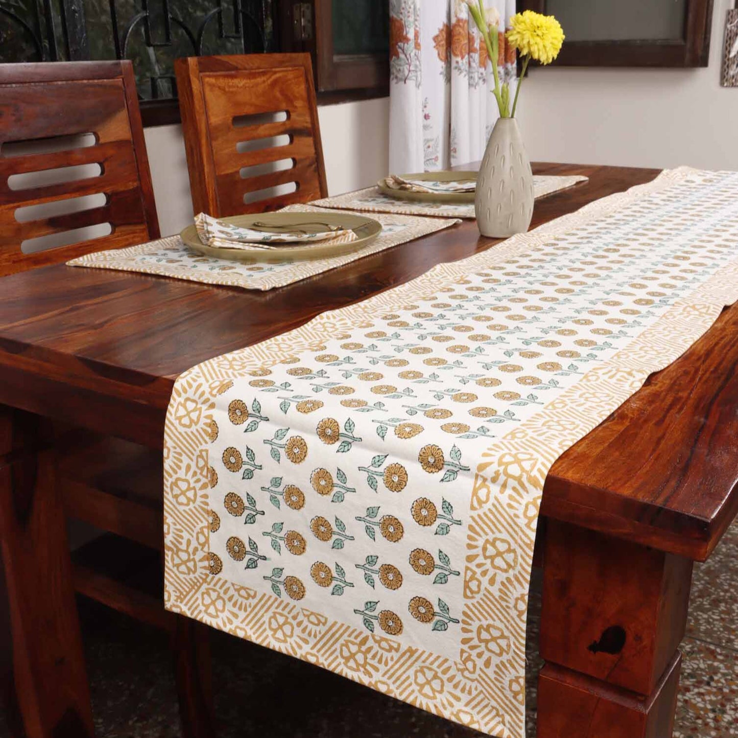 Pushpita - Hand Block Printed Table Runner, Table Mats and Napkins