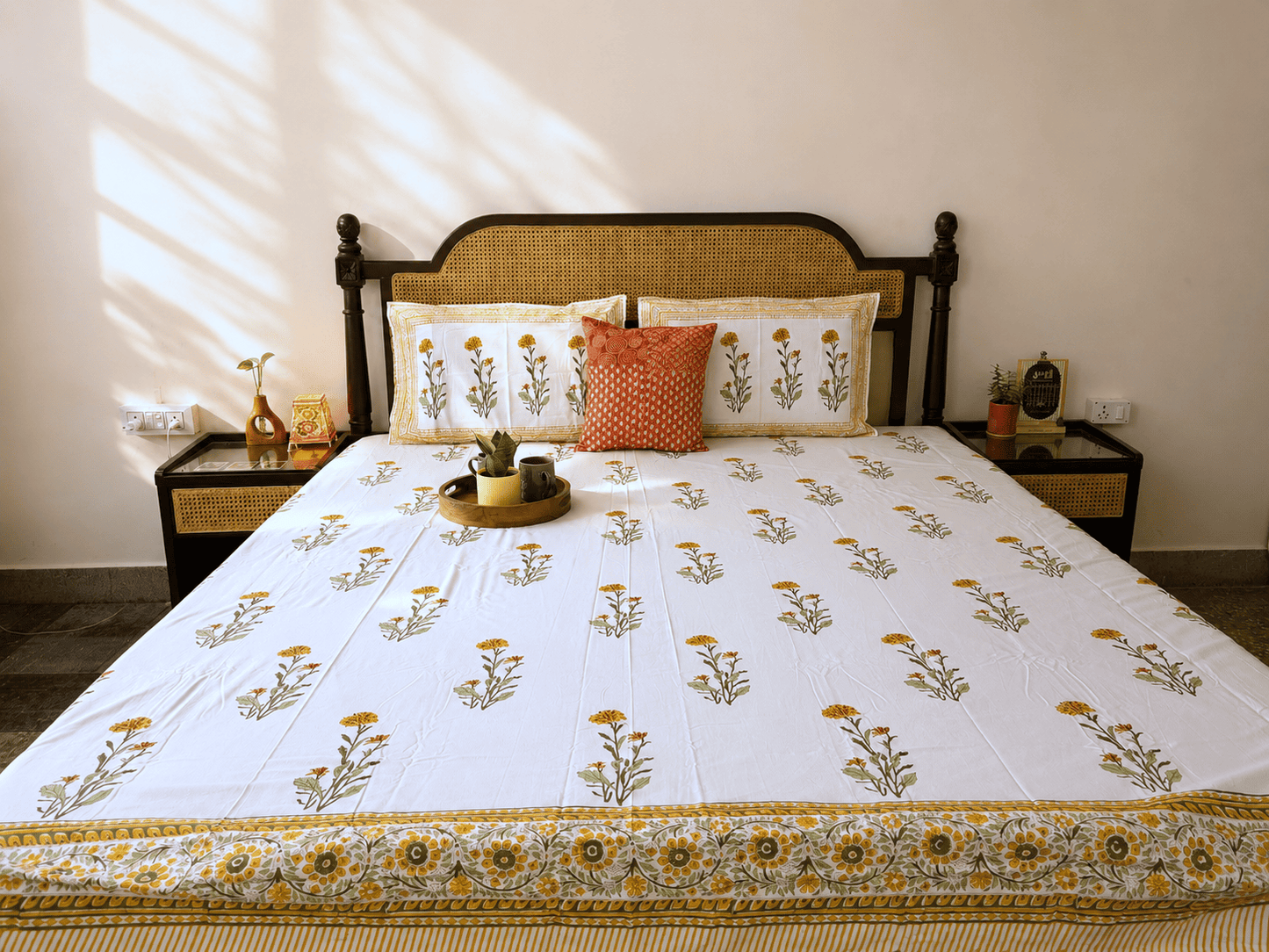 Marigold - Hand block Bedsheet (108x108 Inches)