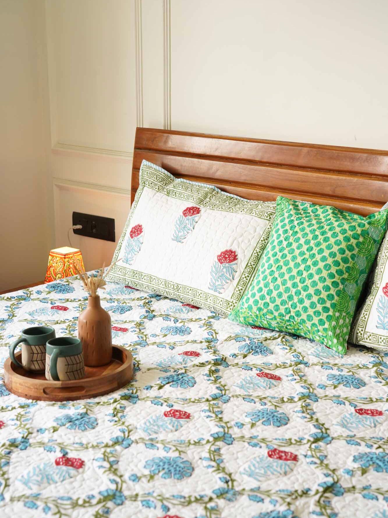 Noor - Quilted and Reversible Handblock Bedcover I Comforter