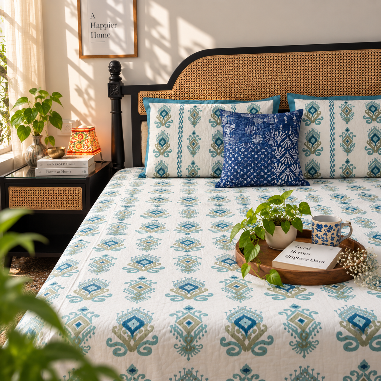 Aashiyana Blue - Flat I Fitted Bedsheet (108x108 Inches)