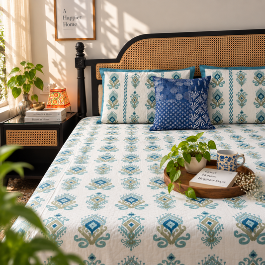 Aashiyana Blue - Flat I Fitted Bedsheet (108x108 Inches)