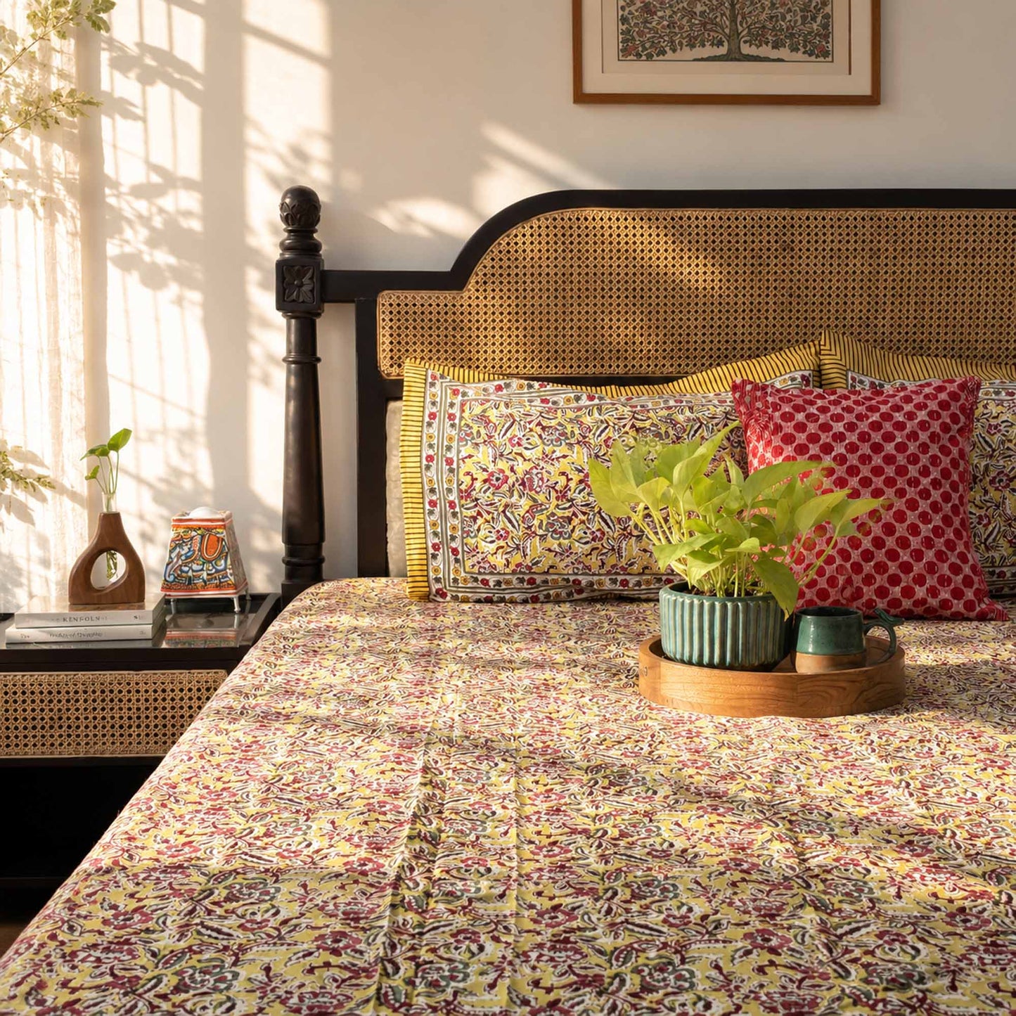 Phulwari Yellow - Flat I Fitted Bedsheet (90x108 Inches)