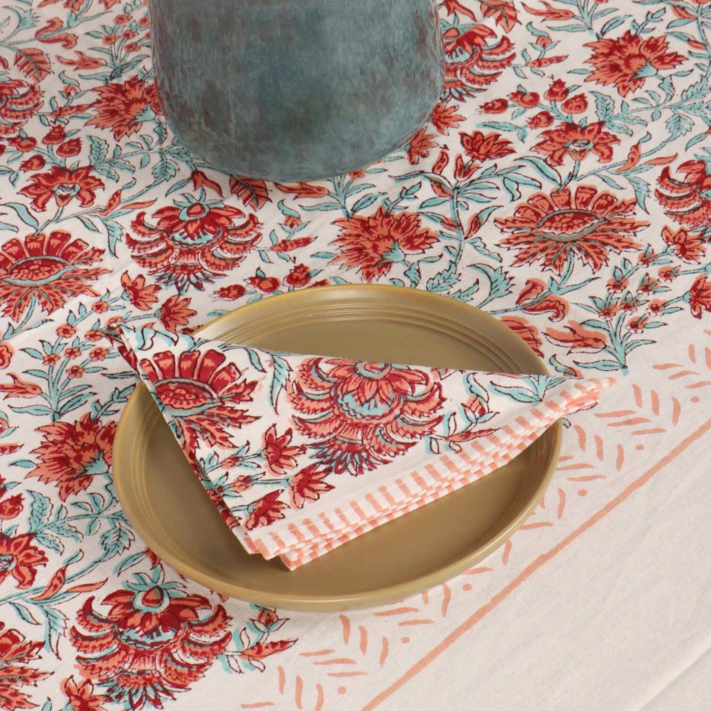 Kumudini  Hand Block Six seater Dining Table Cover With Napkin