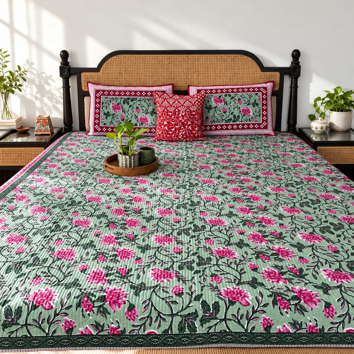 Baagh Green - Quilted and Reversible Bedcover I Comforter
