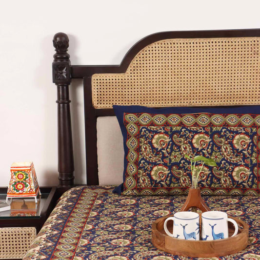 Kalamkari Booti Blue - Single Bed Bedsheet (60x90 Inches)