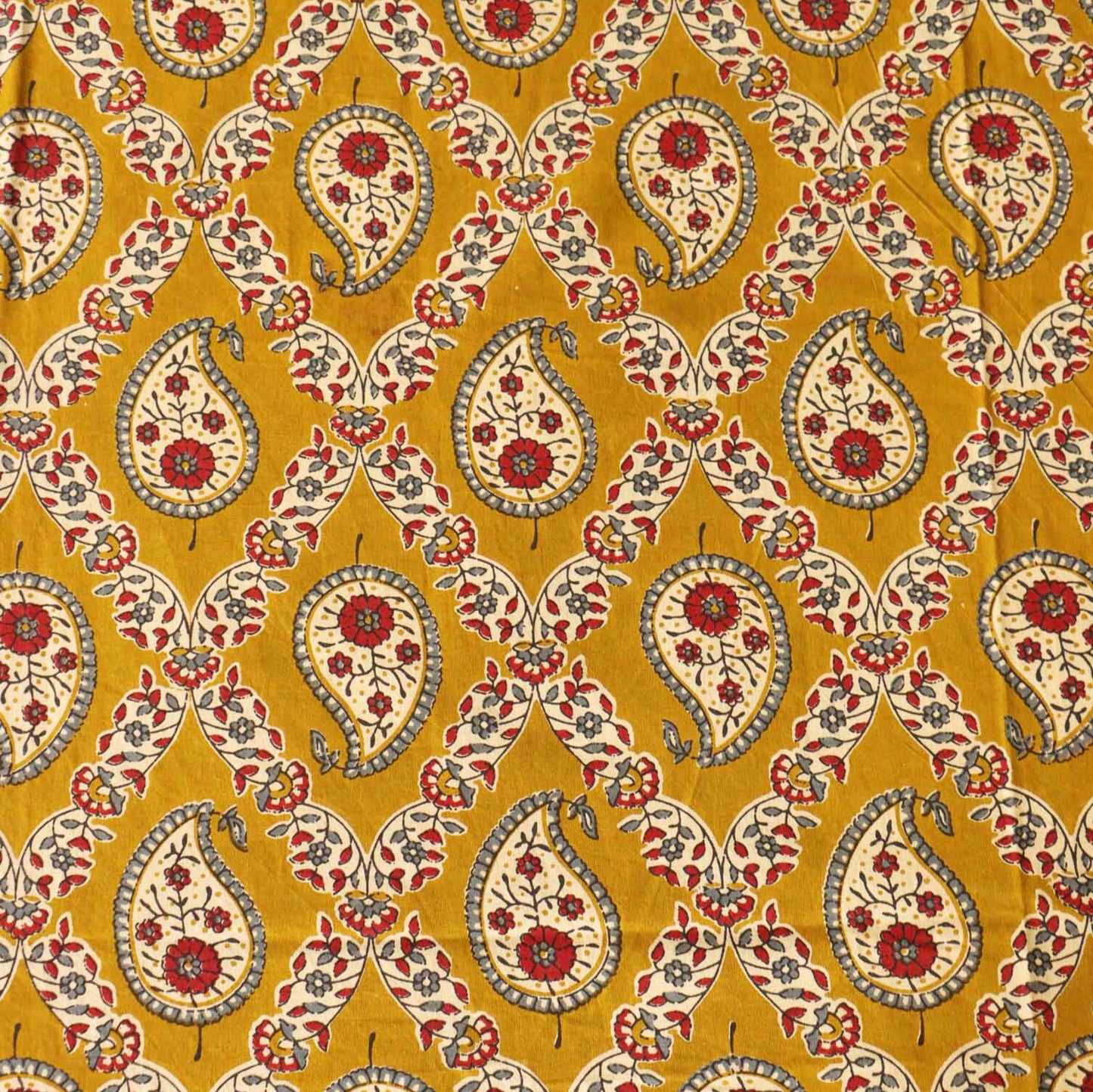 Kalamkari Mustard Booti - Flat I Fitted Bedsheet (108x108 Inches)