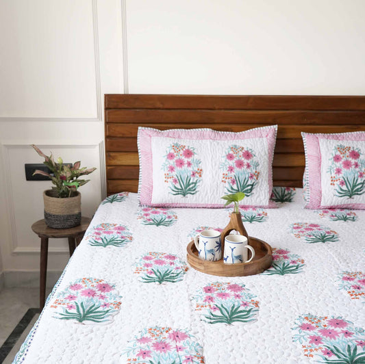Chandramallika - Quilted and Reversible Handblock Bedcover I Comforter