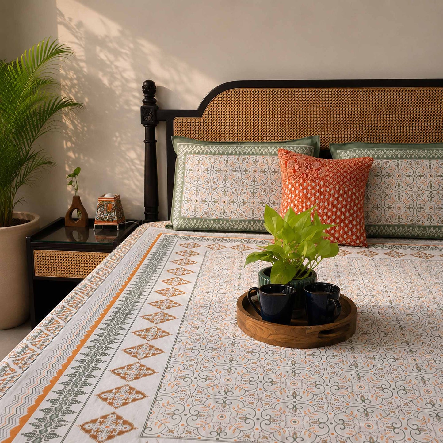 Meghal - Green – Flat I Fitted Bedsheet (108x108 Inches)