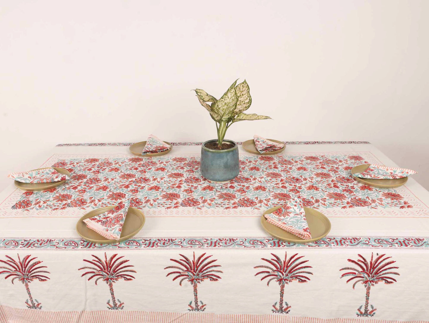Kumudini  Hand Block Six seater Dining Table Cover With Napkin
