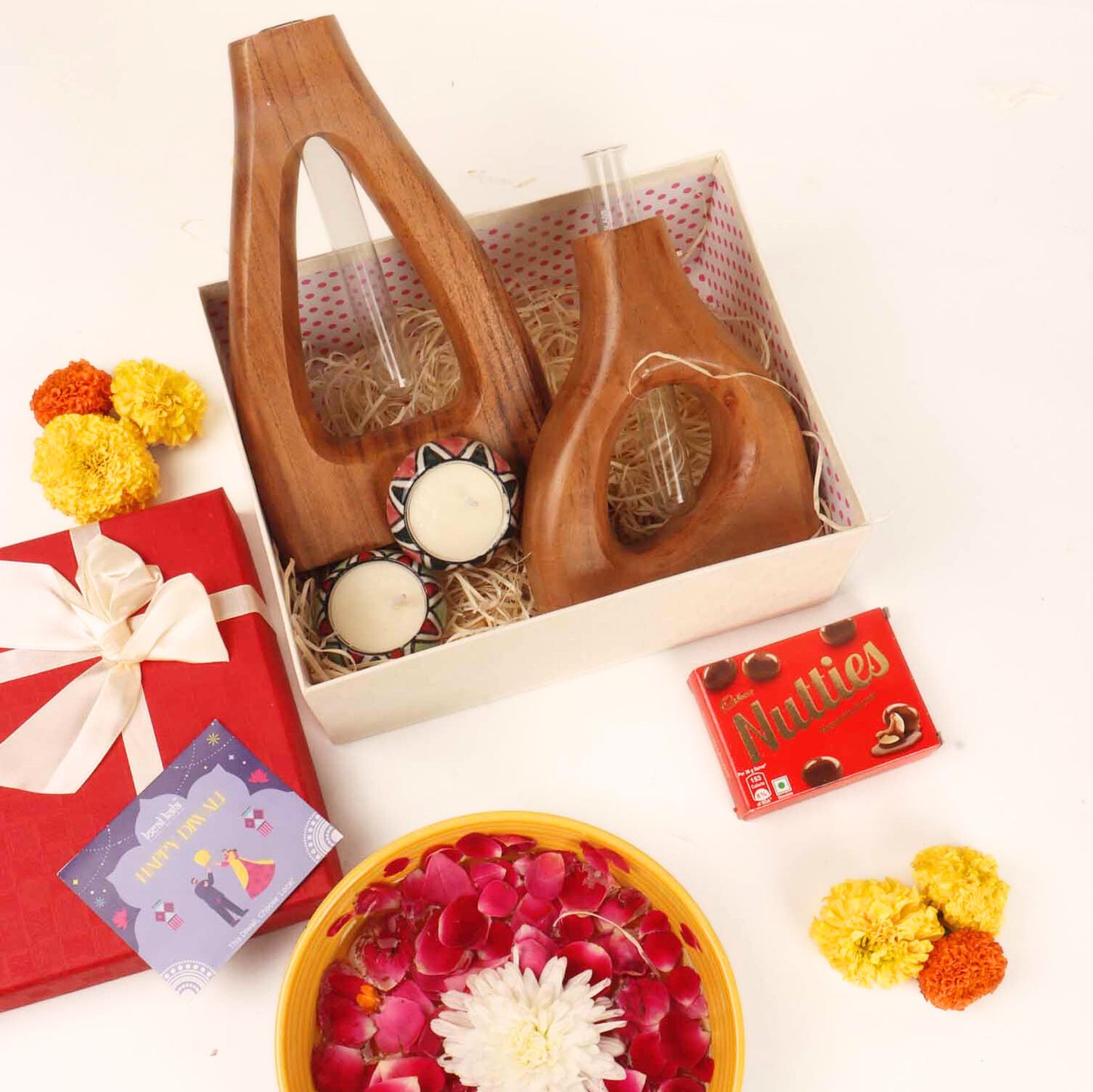 Diwali Gift Set - Acacia Wood Vases