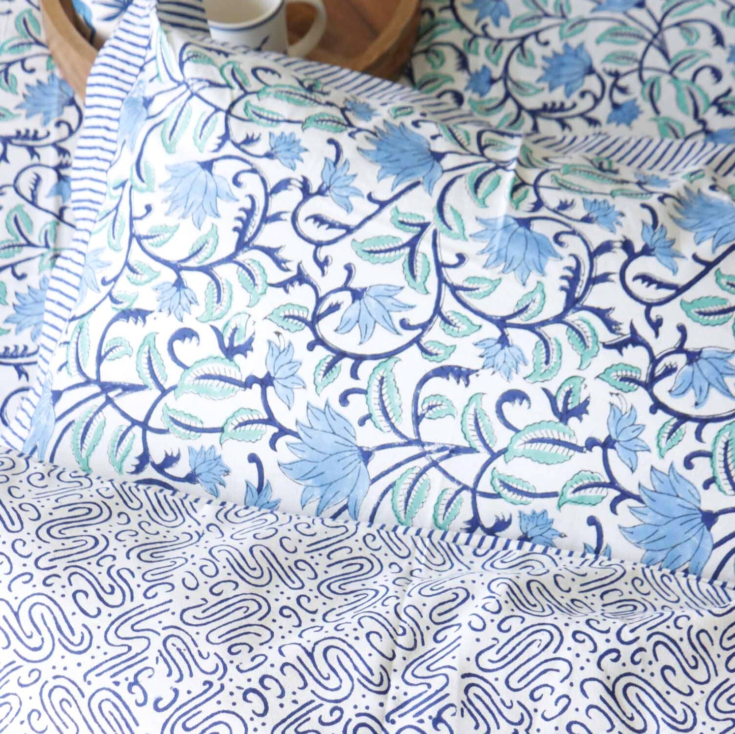 Pakiza Blue - Hand block Bedsheet (108x108 Inches)