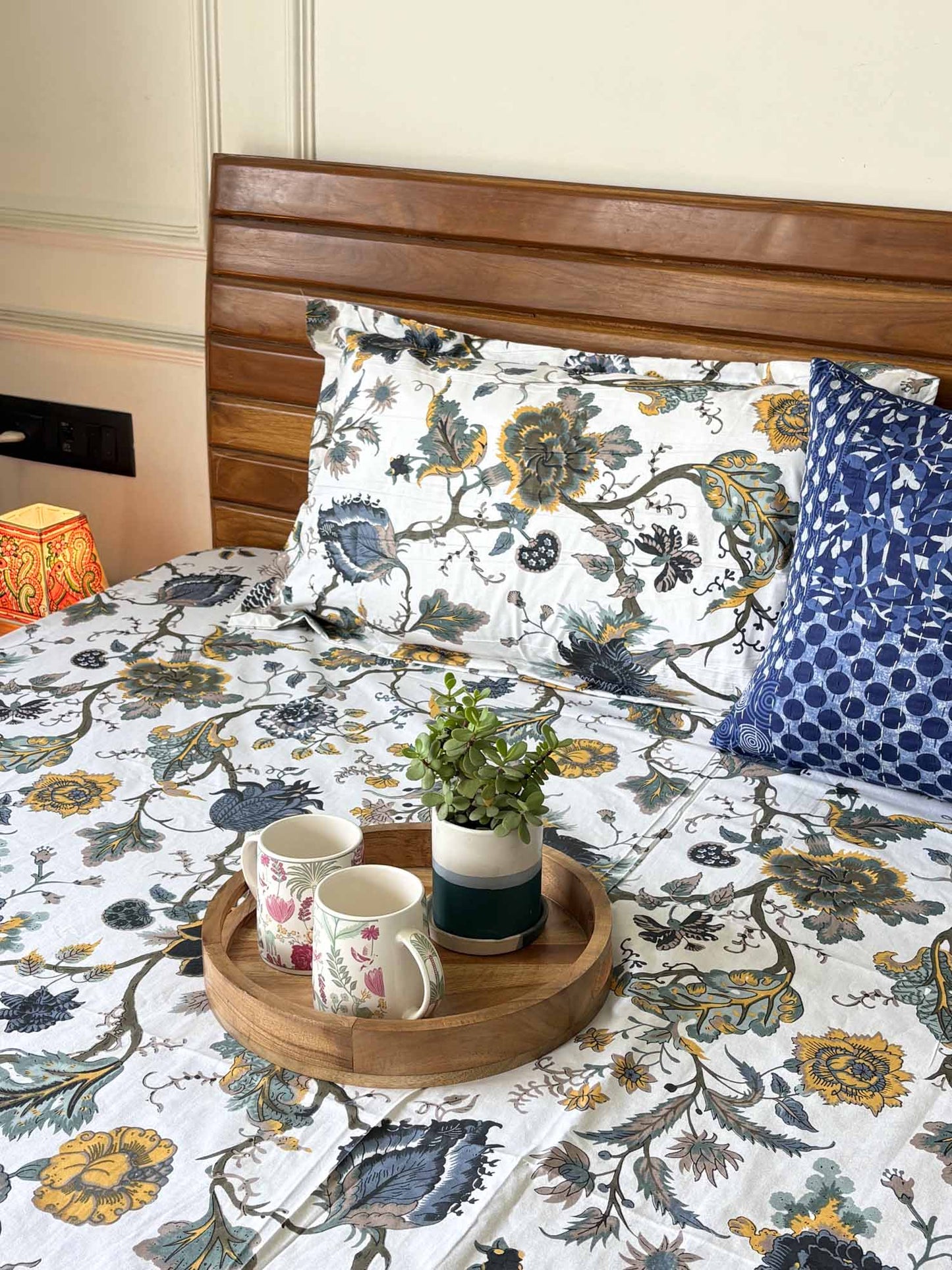 Anokhi Prints - White – Flat I Fitted Bedsheet (108x108 Inches)