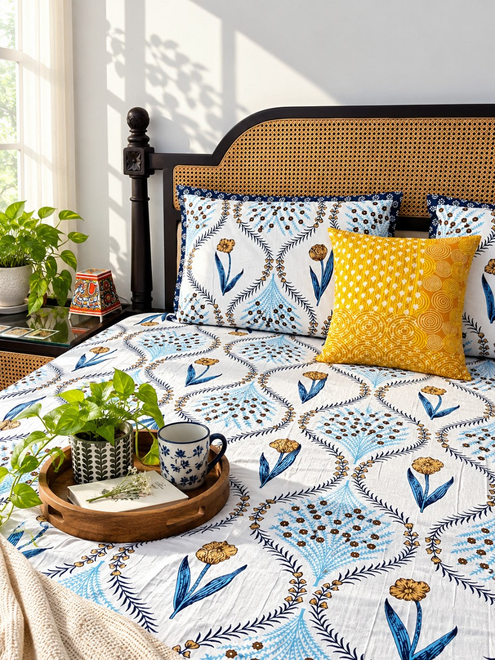 Kyaari Blue - Flat I Fitted Bedsheet (108x108 Inches)